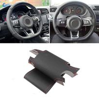 Black-red Perforated Leather Cover For VW Golf 7 GTI Golf R MK7 Polo Scirocco 2015 2016 Hand Sewing Steering Wheel Cover