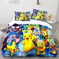 3D Print Pokemon Pikachu Bedding Set Soft Comforter Cover With 1/2Pcs Pillow Shams For Kids Adults Microfiber Quilt Cover EU Single(135*200cm)3pcs