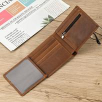 Men's Three Fold Wallet, Genuine Leather Retro Horizontal Wallet, Crazy Horse Leather Casual Coin Purse, Multi Card Wallet