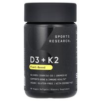 Sports Research, D3 + K2, Botanical Ingredients, 62.5 mcg/100 mcg, 60 Veggie Softgels