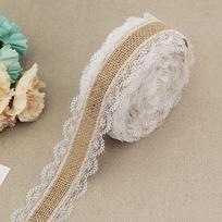 2Meter/Lot 25mm Natural Jute Burlap Hessian Lace Ribbon with White Lace Trim Edge Rustic Vintage Wedding Centerpieces Decor 2M