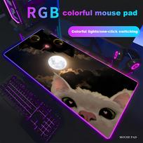RGB Kawaii Black Cat Mouse Pad, Extra Large Mouse Pad with Stitched Edges, Keyboard Pad, Perfect for Office and Gaming HYBXAXC RGB600x300x3mm