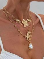 Ingemark Boho Starfish Flower Pendant Choker Necklace for Women Trend 2025 Simple Chest Chain Necklace Summer Neck Jewelry Gift