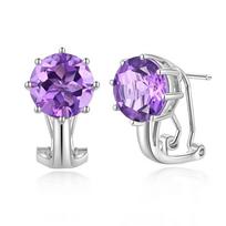 11 ct natūralaus ametisto užsegami auskarai apvalus 12,0 mm brangakmenio papuošalai Moteriški prabangūs papuošalai 925 sterlinginio sidabro metinių dovana L violetinė