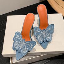 Eilyken Sexy Denim Butterfly Gėlė Ploni Kulnai Šlepetės Moterims Vasaros mados smailus pirštas Slides Stripper Party Mule Batai 42 mėlyna
