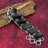Nuostabi juoda obsidiano apyrankė, 925 sterlingų sidabro papuošalai, rankų darbo brangakmenių apyrankė, padorūs papuošalai moterims 8 Inches With Adjustable juoda