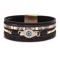 Bohemian Style Bracelet Devil's Eye Diamond Leather Bracelet Eye Water Diamond Leather Bracelet 19cm ruda