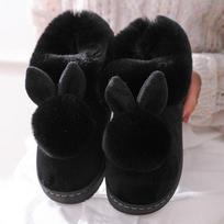 Fashion Winter Warm Home Fur Boots Womens Indoor Home Rabbit Shoe Furry Ears Footwear Indoor Bedroom Flat Heels Fluffy Ankle Boots 36-37 juoda