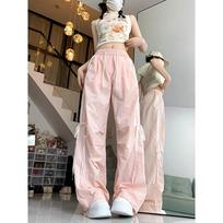 Summer Dopamine Bow Quick-drying Casual Pants Casual Work Pants High Waist Loose American Wide-leg Pants Women S rožinė