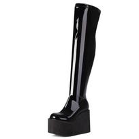 Wedge Women's Thigh High Boots Female Platform PU Leather Wedge Heeled Over the knee Boot Red Black Long Fetish Shoes Large Size 34 juoda