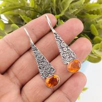 Citrine Earrings, 925 Solid Sterling Silver Gemstone Jewelry, Handmade Earrings, For Thanksgiving Gift 1.9 Inches oranžinė