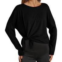 Women's T-shirt, Solid Color, Round Neck, Long Sleeve, Irregular Button, Hem Top L juoda