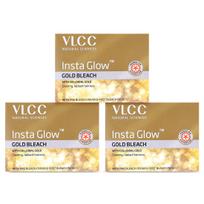 VLCC Insta Glow Gold Bleach 30g X 3 Pack Skin Brightening Radiance Facial Hair Reduction