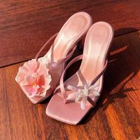 Madingos prabangios drugelio orchidėjos mulės moterims, prekės ženklo dizainas, elegantiškos satino šilko stiletto basutės, moteriški vakarinio vakarėlio aukštakulniai batai 35 rožinė