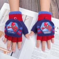 Spider Man Children Gloves Boys Cartoon Half Finger Knitted Flap Gloves Thick Winter Warmthin Gloves Writing Children Gifts