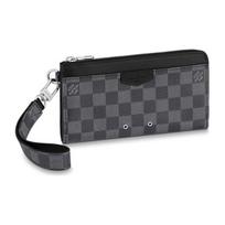 Louis Vuitton Zippy Dragonne Checkered Pattern Zip Closure Canvas Clutch Card Holder Wallet Men Clutch Gray N60379 Gift Set(Basic Set+Box+Shopping Bag)