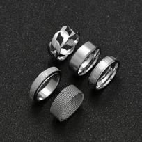 Hot-Selling Stainless Steel Rotatable Men's Hip Hop Ring Set Size 8 plieno spalva