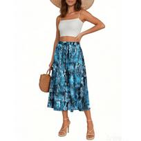 Women's Skirt Bohemian Skirt Floral Print Casual Temperament Pocket Skirt S