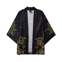 Summer Japanese Five Point Sleeves Kimono Mens And Womens Cloak Jacke Top Blouse L juoda