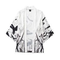 Summer Japanese Five Point Sleeves Kimono Mens And Womens Cloak Jacke Top Blouse L balta