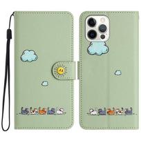 Cartoon cat odinis piniginės telefono dėklas iPhone15, Samsung S24, Xiaomi, OPPO, VIVO - pilna pakuotė su kortelių lizdais. Samsung S23 Ultra žalia