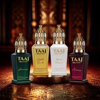 Taaj Attar | Ilgai išliekantis unisex dovanų rinkinys vyrui ir moteriai 4x12ml | Karamelė, Citrina, Cinamonas ir Muskusas | Be alkoholio | Oud, Gėlės, Muskusas | 48 ML