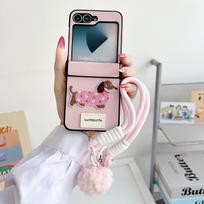 Animacinis PU Odos Telefono Dėklas Samsung Galaxy Z Flip 6 5 4 3 Flip6 Flip5 Flip4 Flip3 5G Su Riešo Dirželiu Vyrių Apsauginiu Dangteliu For Samsung Galaxy Z Flip 5 gray