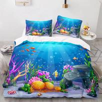 Mėlyno Jūros Pasaulio Patalynės Komplektai 3D Spausdinimas Jūros Gyvūnai Delfinai Rykliai Ir Animacinis Antklodė Karalienės Dydžio Antklodės Užvalkalų Komplektas Vaikams Suaugusiems Lovos Patalynė 70x133cm