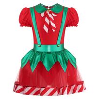 Girls Christmas Tutu Dress Puff Sleeve Hollow Back Bow Stripes Design Suspender Jumpsuit Dance Leotard 3-4 Years raudona