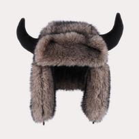 Horn hat men's and women's winter imitation mink plush fur ear protection hat outdoor cycling warm cow head hat one size fits all tamsiai ruda spalva