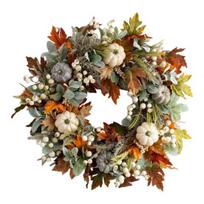 Rudens Moliūgų Vainikas Priekinėms Durims Rustic Rudens Derliaus Girlianda su Klevo Lapais Uogomis Helovino Padėkos Diena Dekoravimas Sodybos Dekoruojimui 45cm