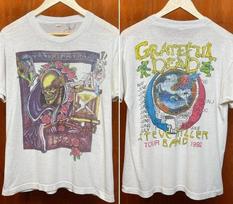 1992 m. Grateful Dead marškinėlių perdirbinys, pagrindinio stiliaus, 2 pusės, baltas, unisex, S-5XL, unisex marškinėliai S
