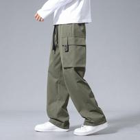 Men Cargo Pants Loose-fit Straight-leg Pants For Men Casual Long Trousers For Autumn Youth S žalia