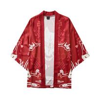 Summer Japanese Five Point Sleeves Kimono Mens And Womens Cloak Jacke Top Blouse XL raudona