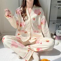Girls' Cotton Kimono Pajama Set - Long-Sleeve Cardigan & Trousers with Cute Cartoon Design for Spring and Autumn XL (110-125 jin)