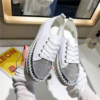 Women Crystal Flat Shoes  Autumn Fashion Bing Lace Up Ladies Casual Shoes Comfortable Round Toe Platform Sneakers 8.5 balta