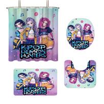 K-Pop Demon Hunters Printed Bathroom 4-Piece Set 180X180 Waterproof Shower Curtain Floor Mat Toilet Mat U-Shaped Regular blue