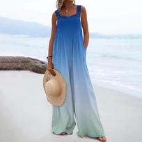 Womens Overalls Casual Print Wide Leg Jumpsuits Bib Rompers Sleeveless Straps With Pockets Outfits S mėlyna