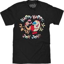 Tee Luv Men's Ren and Stimpy Shirt - Happy Happy Joy Joy Retro Cartoon T-Shirt S juoda