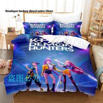 Comforter Kpop Demon Hunters Bedding Set Single Twin Full Queen King Size Bed Set Kids Bedroom Duvet Sets Anime Bed Comforter (quilt)-EU Single(135*200cm)3pcs