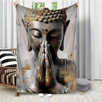 ramus Buda medituojančioje pozoje Flanelinis margintas pledas tinkamas visiems sezonams tinkamas svetainei biurui sofai kelionėms 75x90cm black
