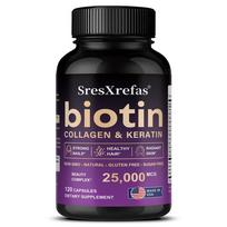 Biotinas, Kolagenas ir Keratinas Maisto papildas, Su vitaminais, Kalciu, 120 kapsulių 120 Capsules