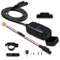 Motociklo telefono įkroviklis, USB C tipo greitas įkrovimas 3.0 motociklo USB įkroviklis su voltmetro įjungimo/išjungimo jungikliu telefonui, planšetiniam kompiuteriui, 7/8 colių vairui 6.7*3.3*5.8cm mėlyna