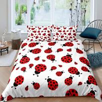 Ladybug Duvet Cover Set 3D Ladybug Printed Bedding Set For Boys Girls Flying Entomology 2/3pcs Soft King Size Quilt Cover EU single(135x200cm)