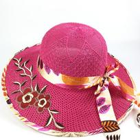 Moteriška plati šiaudinė skrybėlė nuo saulės su gėlių raštu - Kvėpuojanti, Apsauganti, Elegantiška paplūdimio kepurė vasarai, Paplūdimio kepurė M (56-58cm) pink
