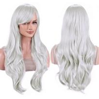 70 cm ilgio spalvingos sintetinės plaukų perukai su bangomis, banguoti, Cosplay perukai moterims, kostiumų perukai 28inches gray