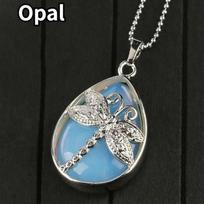 Natural Crystal Gemstone Drop Pendant Necklace Ripple Dragonfly Angel's Tears Pendant Crystal Necklace Jewelry