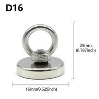 D16~D42mm Super Strong Neodymium Fishing Magnet N52 Heavy Duty Rare Earth Magnet with Countersunk Hole Eyebolt Salvage Magnetic