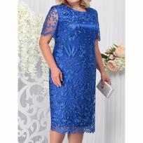 Vasarinės suknelės Vestuvių svečiams Moteriškos trumpomis rankovėmis Nėrinės Elegantiškos prigludusios vakarėlio suknelės XXXXXL mėlyna