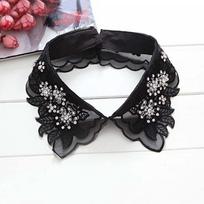 Black/white Women Leaves Hollow Cotton Pearl Shirts Collars Fake Collar Lace Fake Neckline juoda